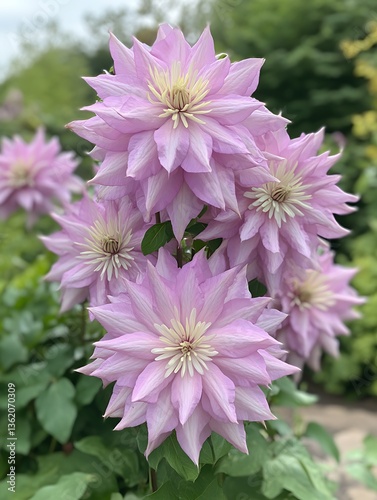 Beautiful purple flowers blooming with a soft green background blur