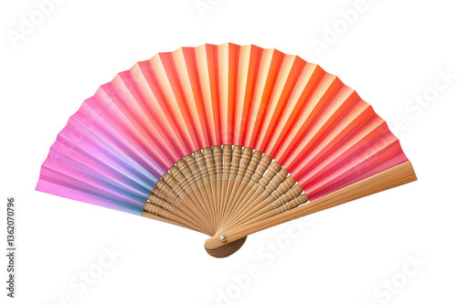 A Vibrant Hand Fan  A Sunsets Gentle Embrace In Hues Of Pink  Orange  And Purple  Delicately Crafted With A Natural Wooden Frame Isolated on Transparent Background