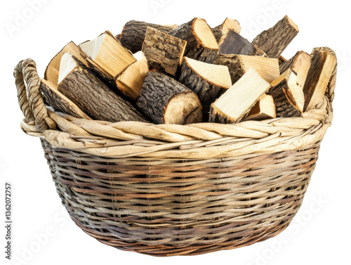 Isolated Rustic Basket with Firewood