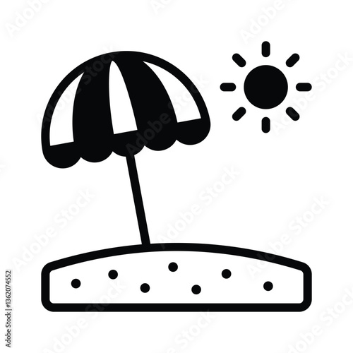 A beach umbrella on sand, representing relaxation and tropical vacations.