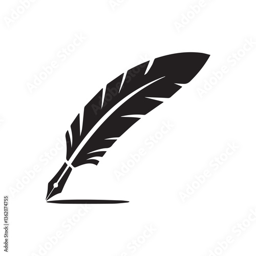 Feathers pen black icon silhouette Logo goose lightweight feather contour Vector illustration