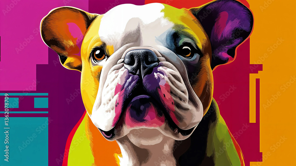 Vibrant French Bulldog portrait, showcasing bold colors and a dynamic style.