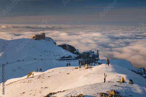Obraz na płótnie Snow-covered peaks of the Tatra Mountains with Kasprowy Wierch in winter. Stunning alpine scenery, perfect for skiing, hiking, and photography. Cold, crisp air and breathtaking views w salonie