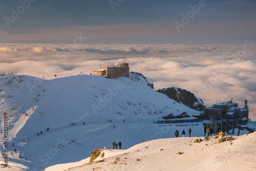 Obraz na płótnie Snow-covered peaks of the Tatra Mountains with Kasprowy Wierch in winter. Stunning alpine scenery, perfect for skiing, hiking, and photography. Cold, crisp air and breathtaking views w salonie