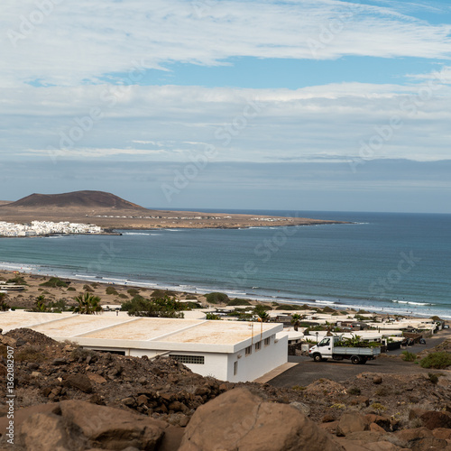 Obraz na płótnie Panorama of Caleta de Famara on the island of Lanzaorte in the Canary Islands in Spain w salonie