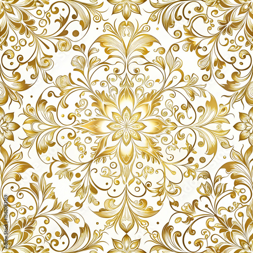 Wallpaper Mural Gold and White Floral Pattern isolated on transparent background  
 Torontodigital.ca