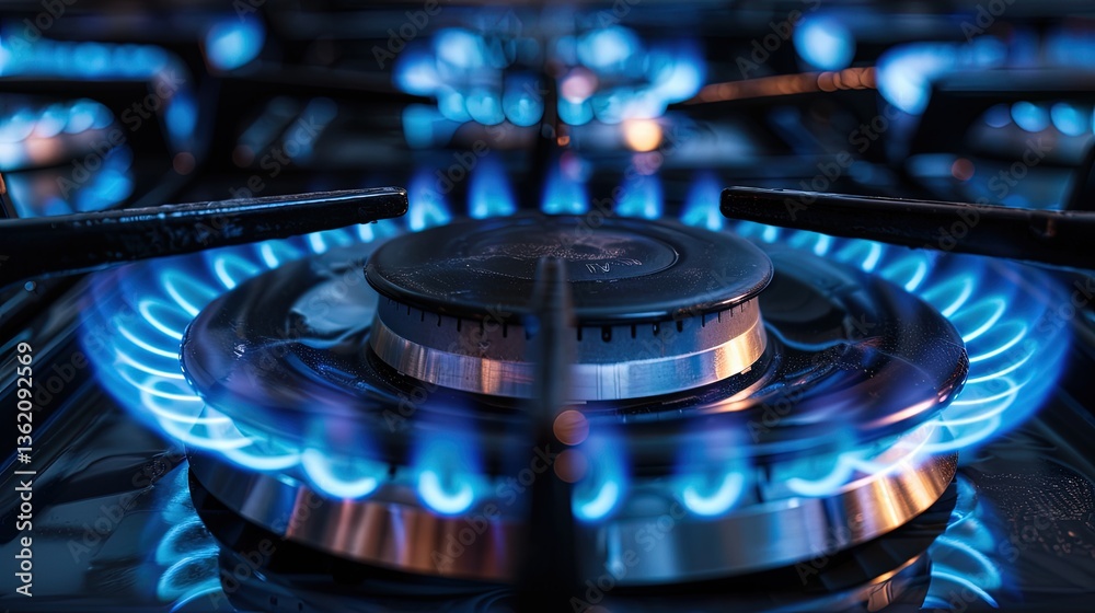 Close-up of blue gas flame on stove Close-up of blue gas flame on stove