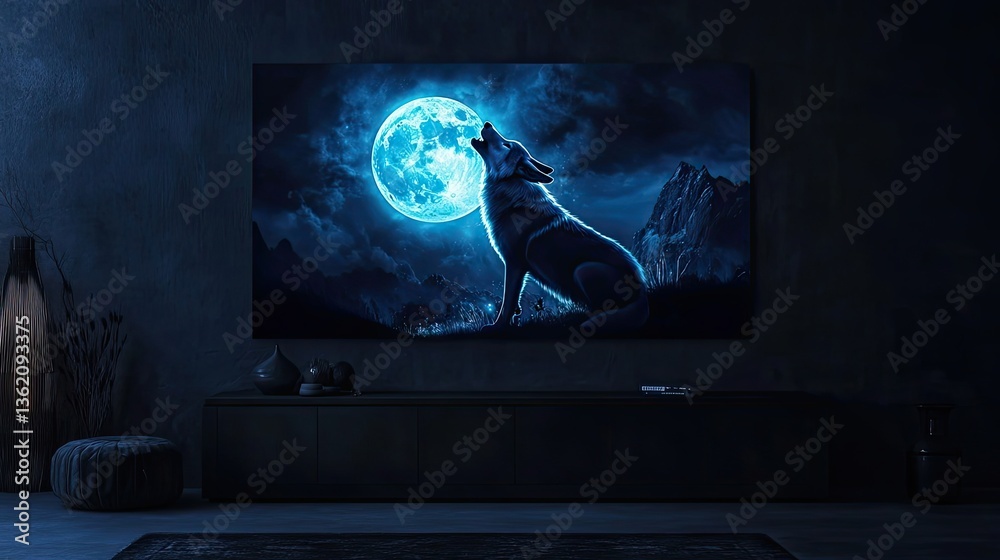 Fototapeta premium A lone wolf howls under the glow of a brilliant moon