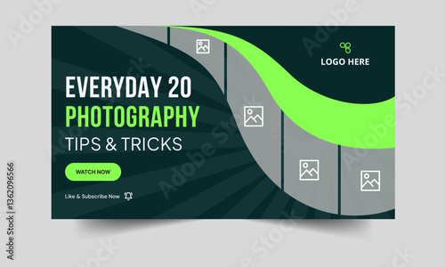 Best photography reel tips and tricks video thumbnail banner design, daily photography techniques video cover banner design, fully customizable vector eps 10 file format