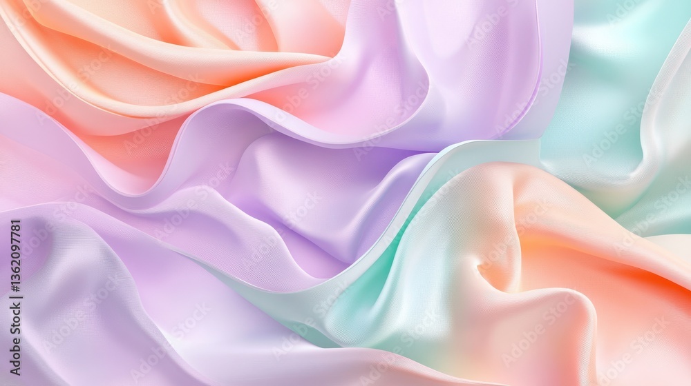Obraz premium A stylish 3D background with smooth, twisted ribbons in gradients of lavender, mint, and peach. The ribbons have a soft, flowing appearance with a modern touch.