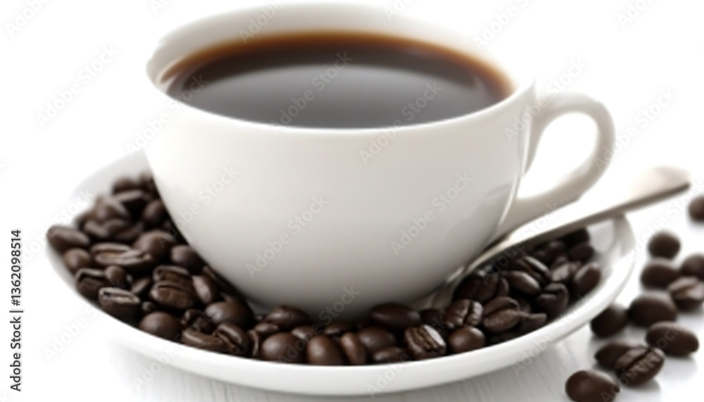 Cup of black coffee with beans. Cup of black coffee with beans.