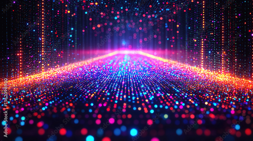 Fototapeta premium Vivid lights and colors create a mesmerizing digital pathway in a futuristic environment at night