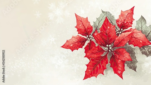 Beautiful watercolor illustration of a Christmas poinsettia flower arrangement