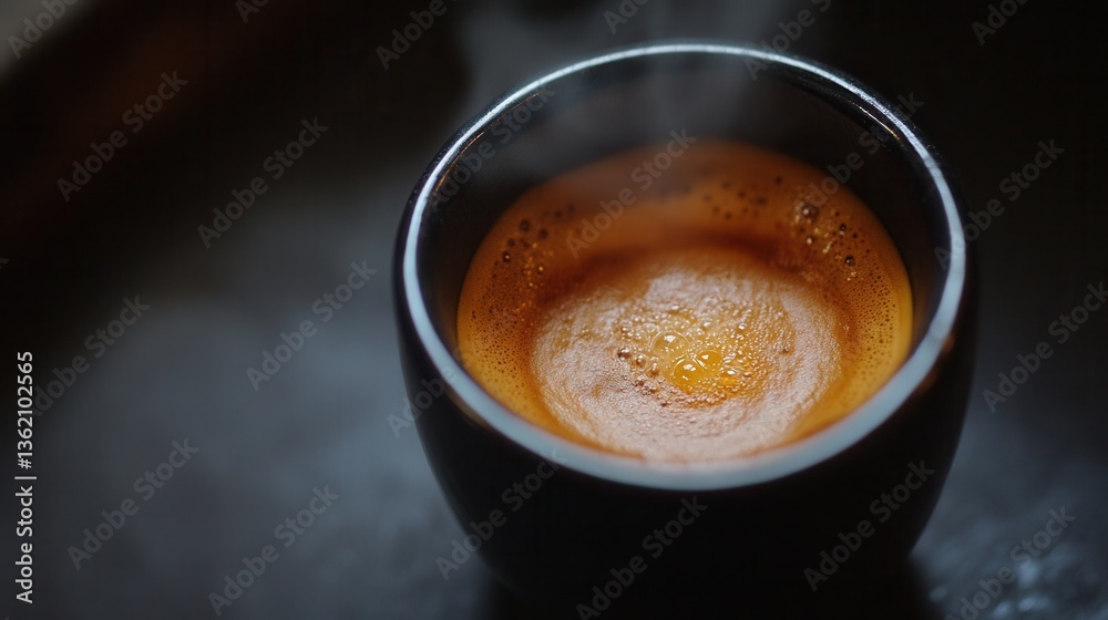 A close-up of the coffee in an espresso cup, capturing its rich color and crema with steam rising from it. A close-up of the coffee in an espresso cup, capturing its rich color and crema with steam rising from it.