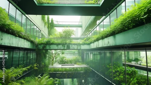 Eco electric modern city future skyscraper, Green building with tree	