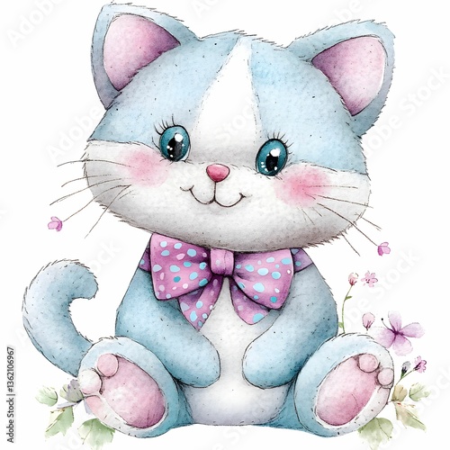 Adorable watercolor kitty clipart
