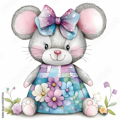 Adorable watercolor mouse clipart