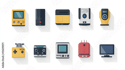 Collection of vintage electronic gadgets and gaming consoles displayed in a stylish arrangement