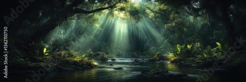 Wallpaper Mural Sunlight Piercing Lush Jungle (2) Torontodigital.ca