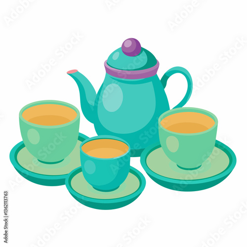 plastic tea set with miniature cups and saucers