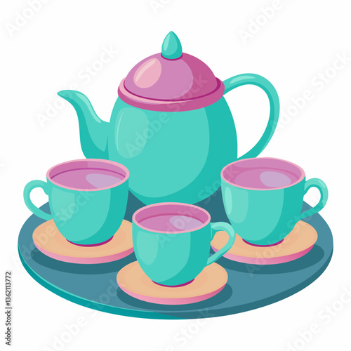 plastic tea set with miniature cups and saucers