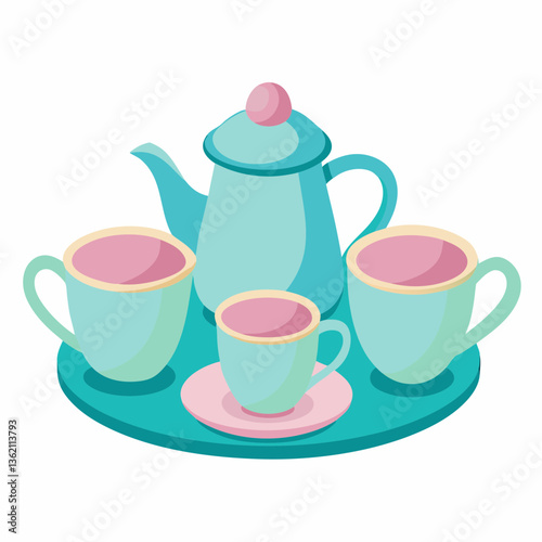 plastic tea set with miniature cups and saucers