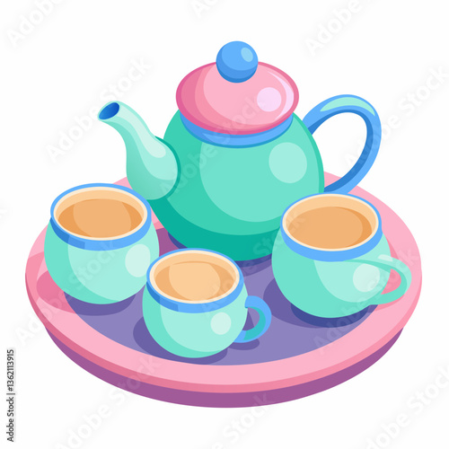 plastic tea set with miniature cups and saucers