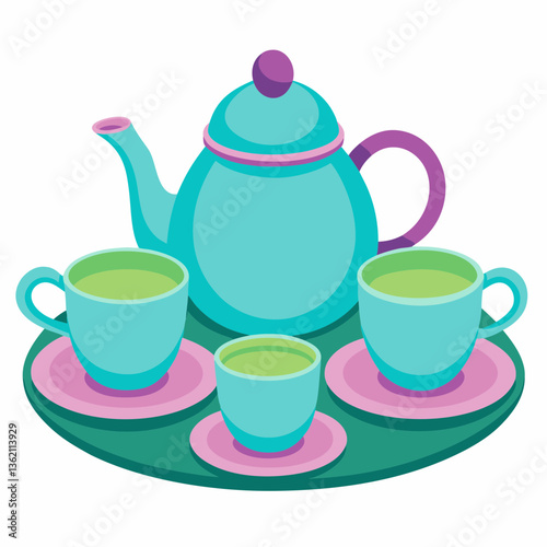 plastic tea set with miniature cups and saucers