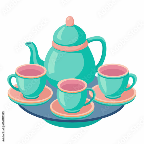 plastic tea set with miniature cups and saucers