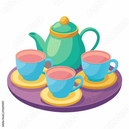 plastic tea set with miniature cups and saucers