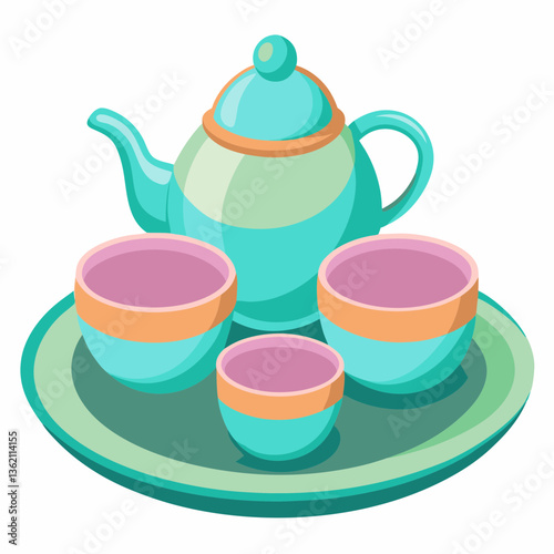 plastic tea set with miniature cups and saucers
