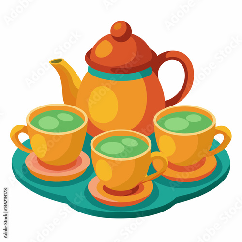 plastic tea set with miniature cups and saucers