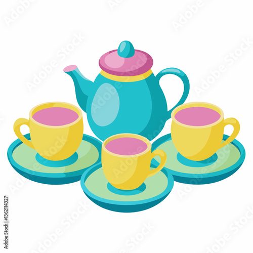 plastic tea set with miniature cups and saucers