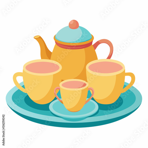 plastic tea set with miniature cups and saucers