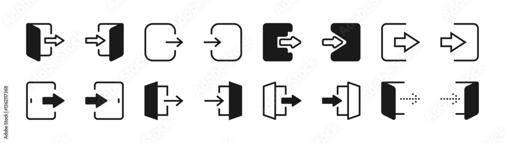 Login and logout icons set, collection. Enter and exit vector flat symbols. Door and arrow signs for interface. Editable stroke. Isolated on a white background. Login and logout icons set, collection. Enter and exit vector flat symbols. Door and arrow signs for interface. Editable stroke. Isolated on a white background.