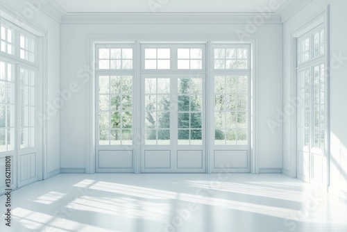 Empty Room with Large Windows and Bright Sunlight