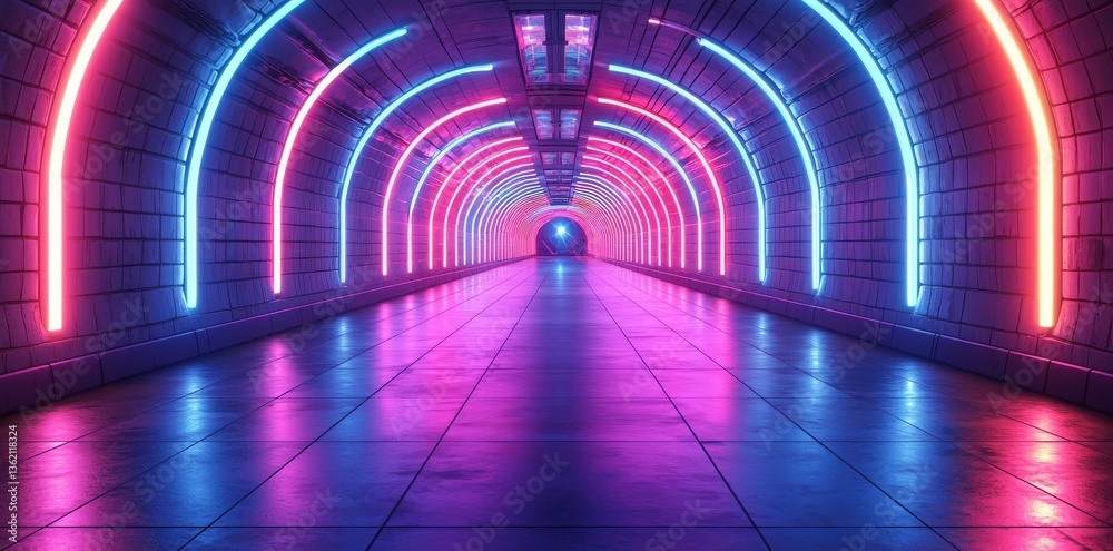 Picture of a tunnel with neon lighting that creates a stunning optical illusion Picture of a tunnel with neon lighting that creates a stunning optical illusion