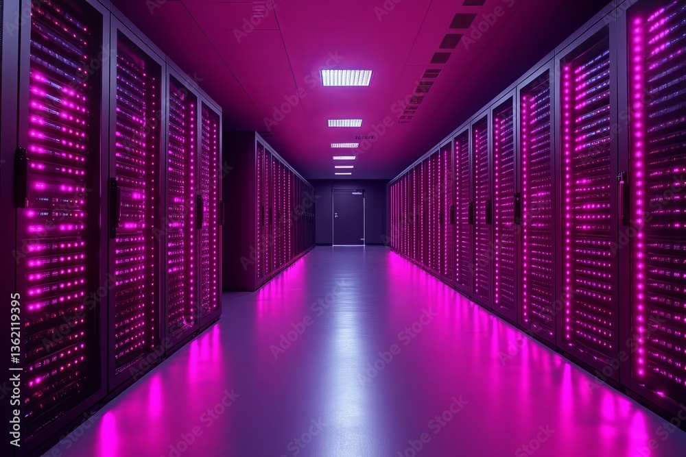 Futuristic Server Room with Pink Lights