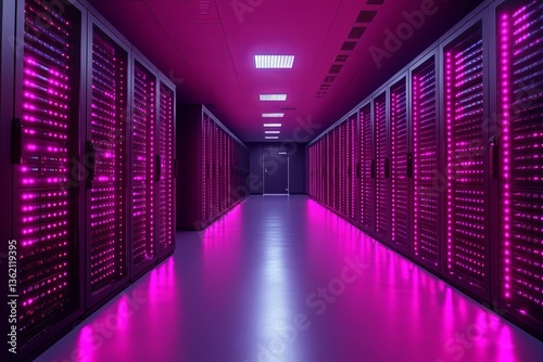 Obraz na płótnie Futuristic Server Room with Pink Lights w salonie