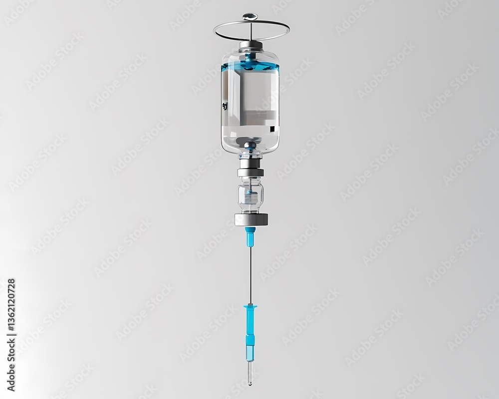A high-resolution image of a medical IV drip set up on a white background A high-resolution image of a medical IV drip set up on a white background