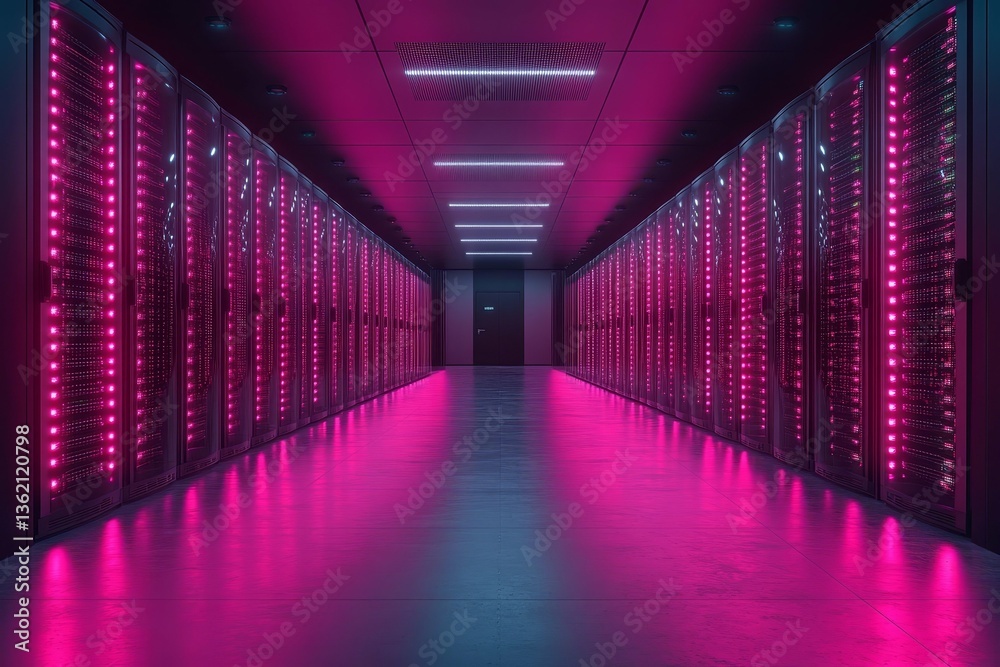 Fototapeta premium Futuristic Server Room with Pink Neon Lights