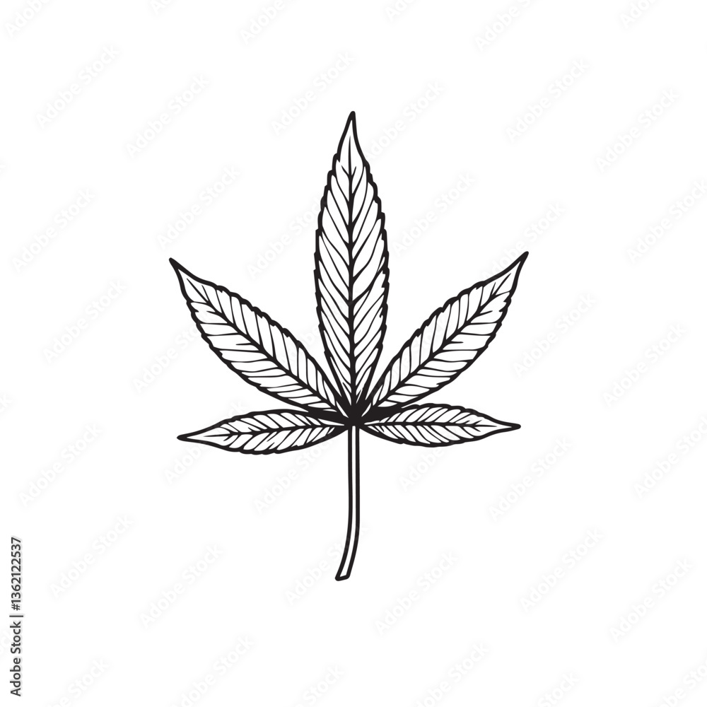Continuous line art drawing cannabis leaf logo vector illustration.