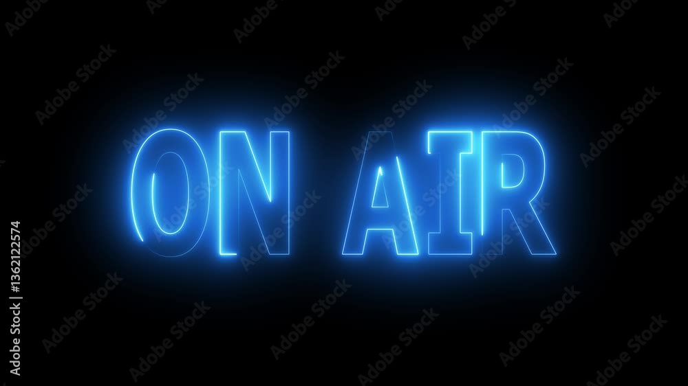 ON AIR Text Animation With blue Neon Effect . NEON sign glowing in dark background, Electronic display showing message .Live On Air text font with light. HD ON AIR Text Animation With blue Neon Effect . NEON sign glowing in dark background, Electronic display showing message .Live On Air text font with light. HD