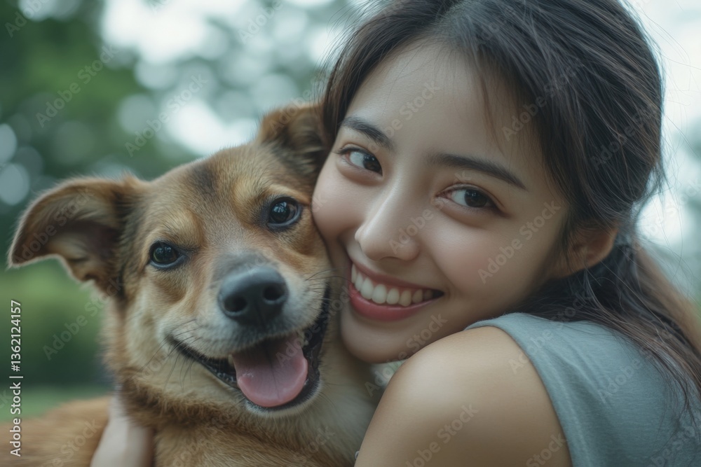 Smiling young woman with a happy dog enjoying a sunny day in the park Smiling young woman with a happy dog enjoying a sunny day in the park
