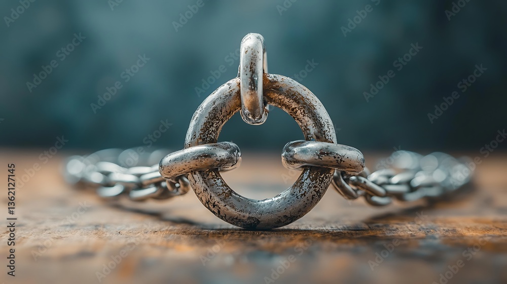 Close-up of a silver ring and chain Close-up of a silver ring and chain