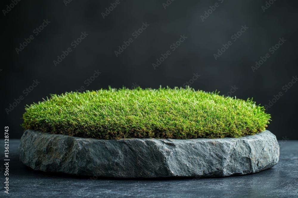 Fototapeta premium Green Grass on a Dark Stone Platform