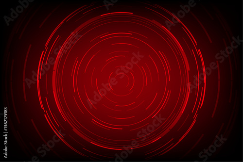 Red spiral abstract background with swirling patterns. Technology circle glow. Cyber button highlights virtual futuristic.