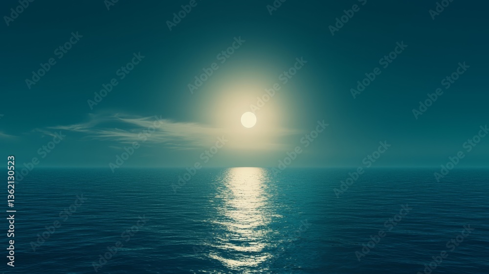 Mystical full moon illuminating the calm ocean at night full Mystical full moon illuminating the calm ocean at night full