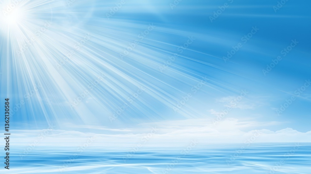 Radiant sunny day sun shining over tranquil ocean with clear blue sky Radiant sunny day sun shining over tranquil ocean with clear blue sky