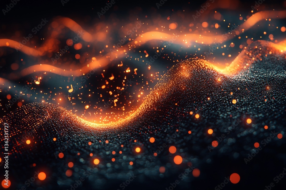 Stock illustrations featuring an abstract music background with glowing lights and musical symbols Stock illustrations featuring an abstract music background with glowing lights and musical symbols